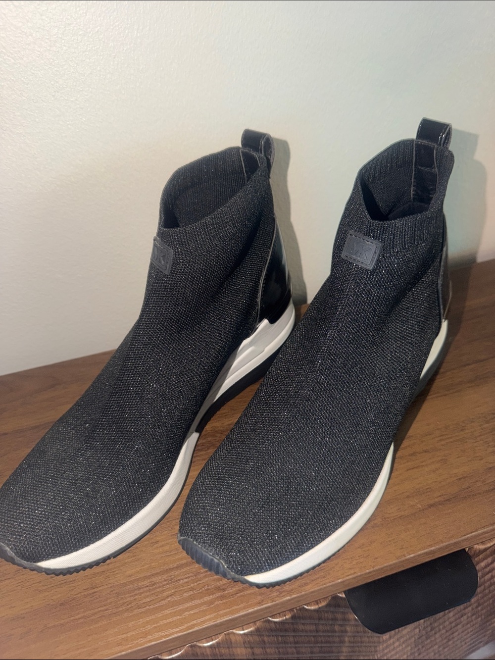 Michael Kors Black Knit Slip-On Wedge Sneakers - Picture 2 of 4